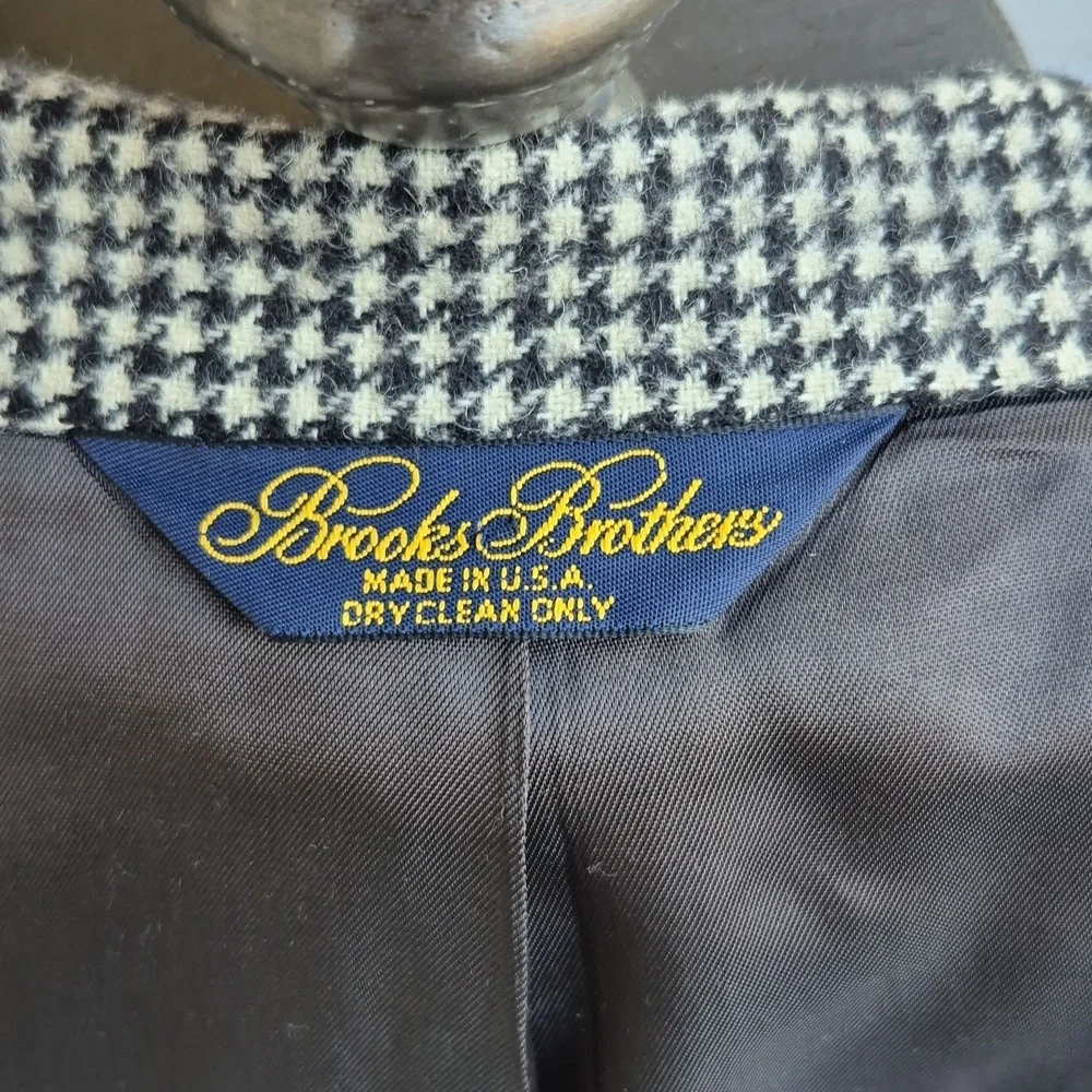 BROOKS BROTHERS Beige Black Houndstooth Weave CAMEL HAIR Sz 44 L Sport‎ Coat VTG